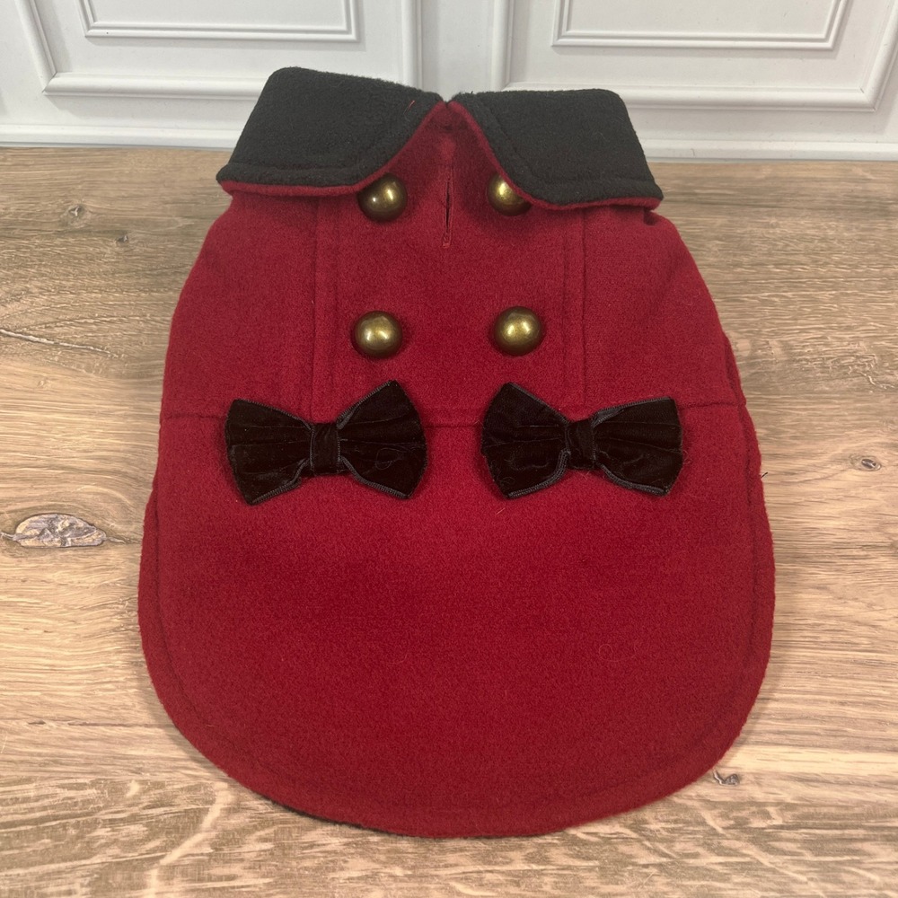 Coco Lane Couture Pet Coat Small Red Black Velvet Bows Gold Buttons Holiday